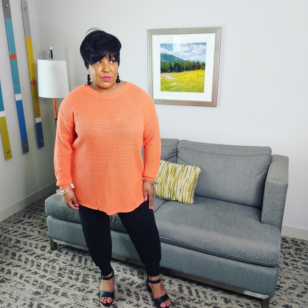 Zenana Outfitters Coral Crew Neck Sweater Plus Size Waffle Knit Sweater – Lightw